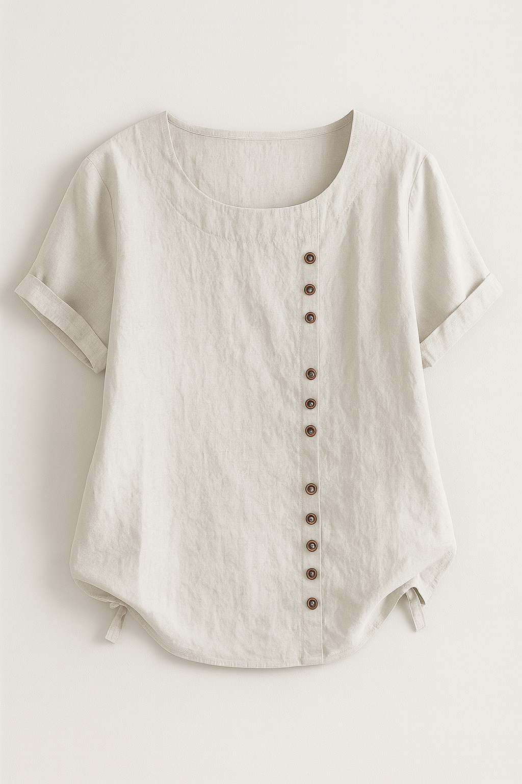 Linnedbluse til Damer – Elegant Komfort med Praktisk Knaplukning
