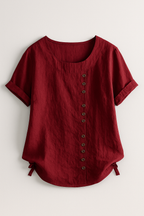 Linnedbluse til Damer – Elegant Komfort med Praktisk Knaplukning