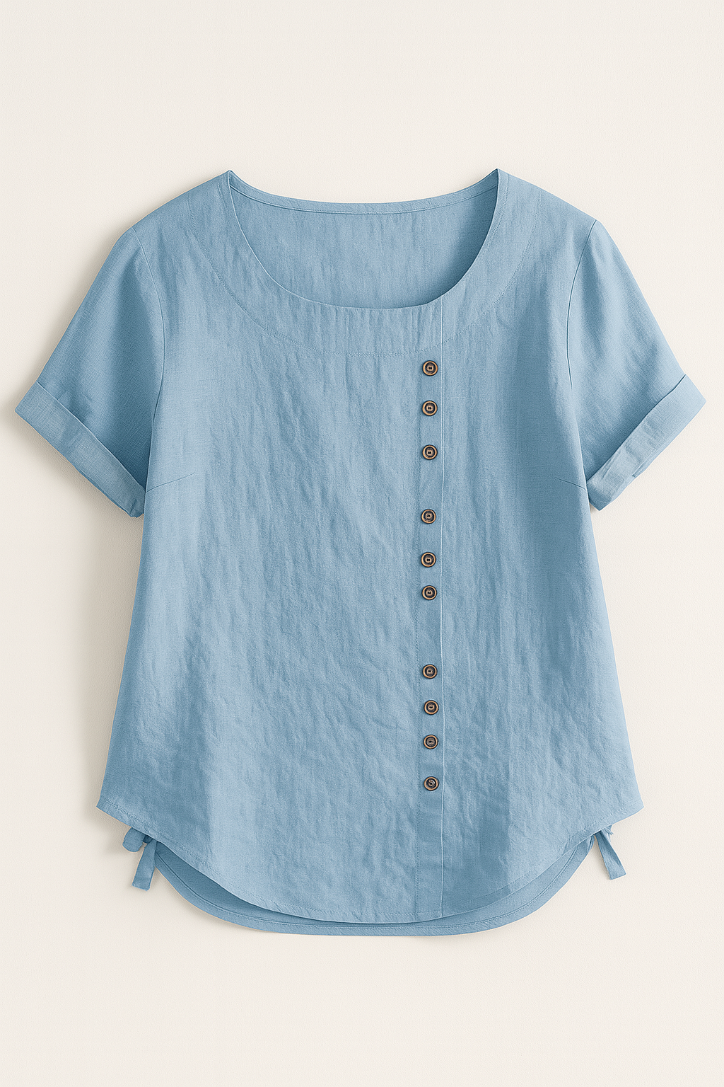 Linnedbluse til Damer – Elegant Komfort med Praktisk Knaplukning