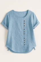 Linnedbluse til Damer – Elegant Komfort med Praktisk Knaplukning