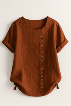 Linnedbluse til Damer – Elegant Komfort med Praktisk Knaplukning