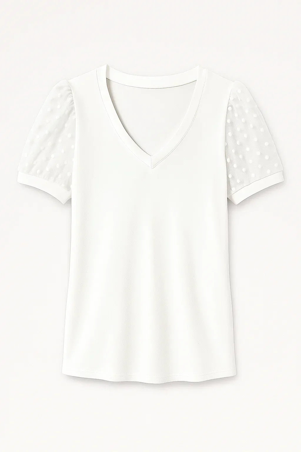 Elegant T-shirt – Puffærmer og Flatterende V-hals i Blød Bomuldsblanding