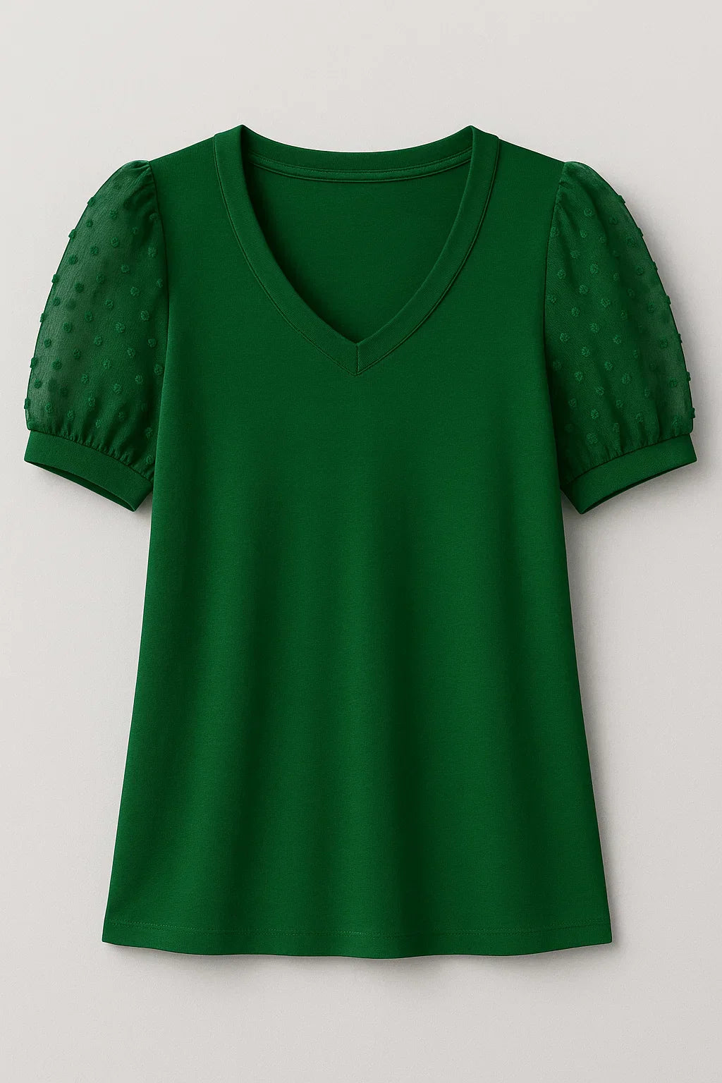 Elegant T-shirt – Puffærmer og Flatterende V-hals i Blød Bomuldsblanding