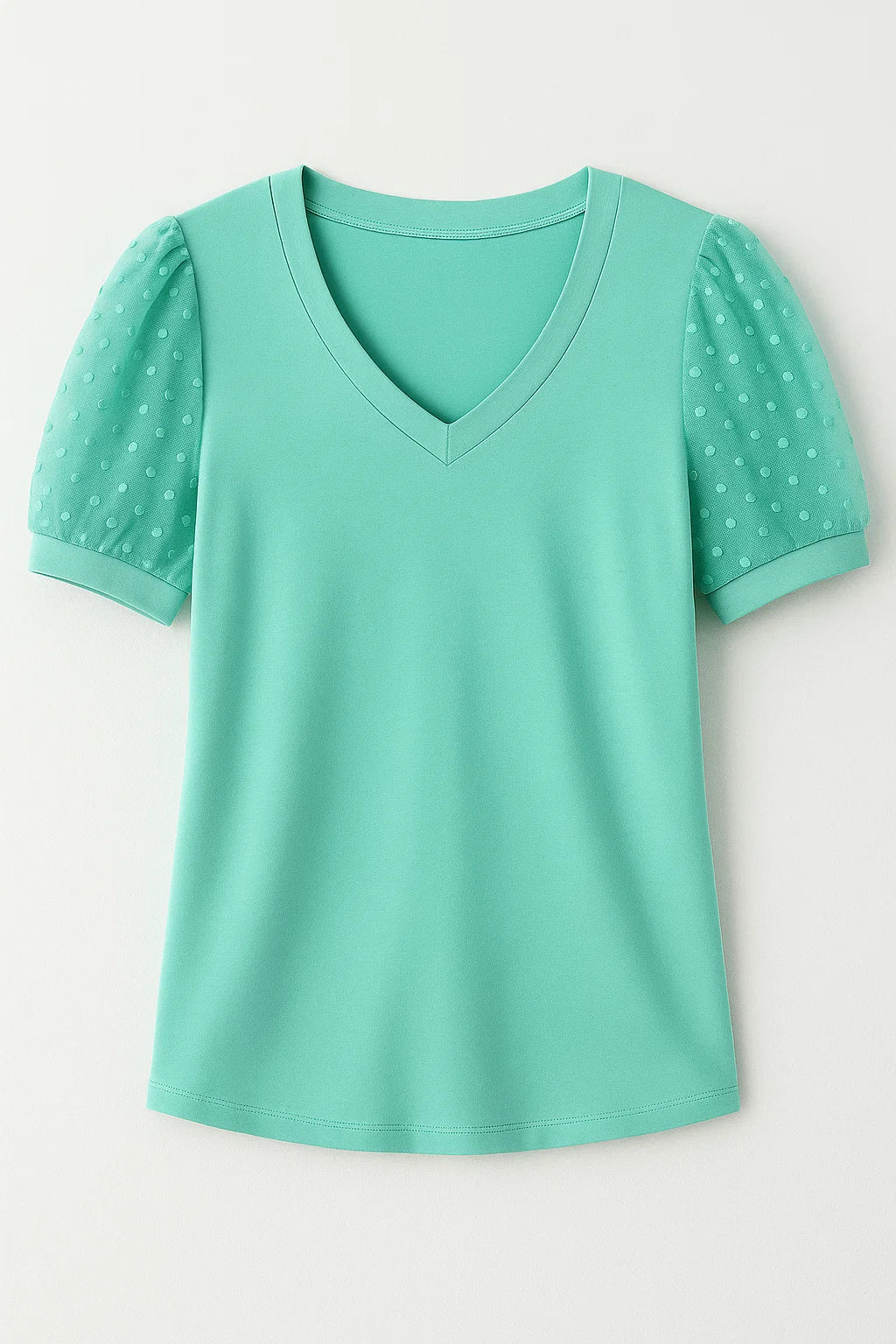 Elegant T-shirt – Puffærmer og Flatterende V-hals i Blød Bomuldsblanding