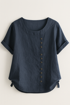 Linnedbluse til Damer – Elegant Komfort med Praktisk Knaplukning