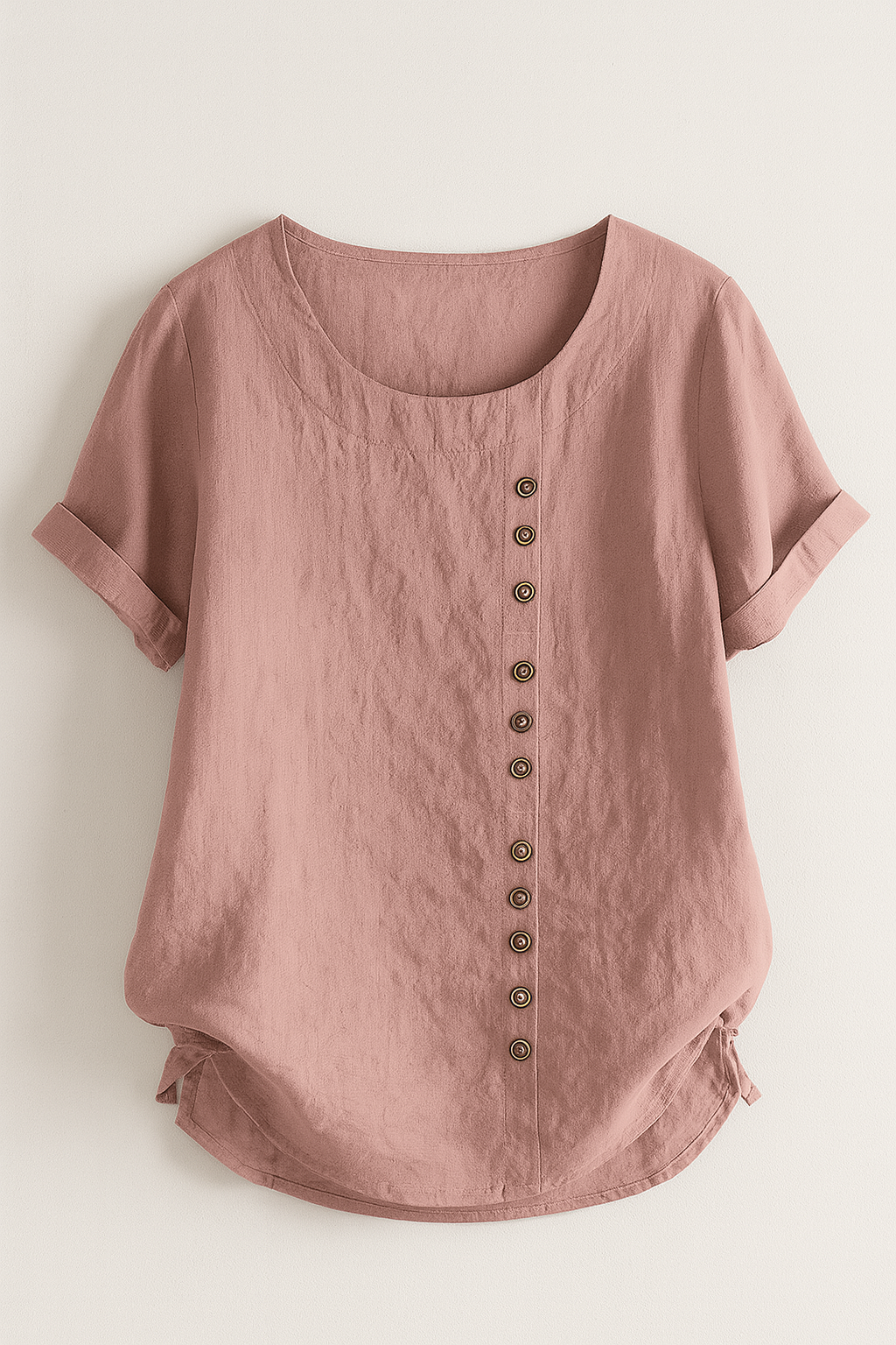 Linnedbluse til Damer – Elegant Komfort med Praktisk Knaplukning